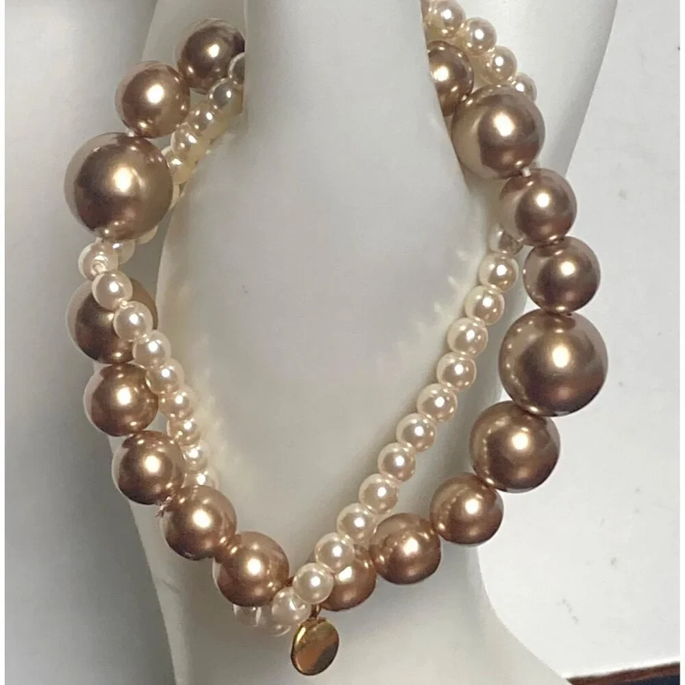 J Crew Crewcuts Champagne Beaded Bracelet Gold Tone Faux Pearl Stretch Bridal